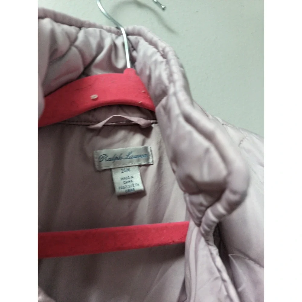 Ralph Lauren Baby Girls Plain Weave Quilted Jacket Pink Pockets Size 24 Months